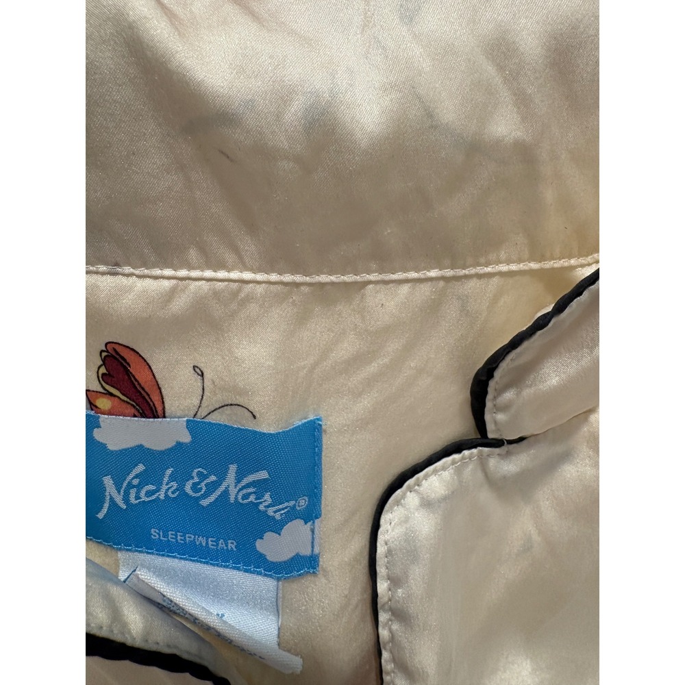 Nick & Nora Pajama Set Womens S Ivory Butterfly 100% Silk Sleepwear Coquette - Picture 14 of 15